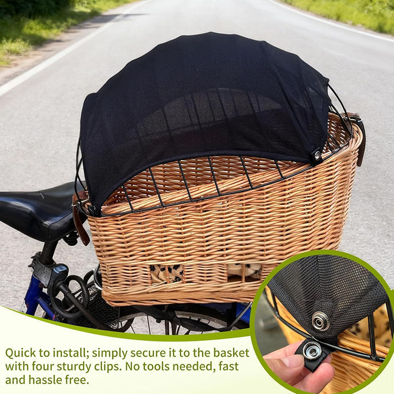 detachable breathable mesh canopy for front bicycle wicker basket with snap fasteners Bowlift
