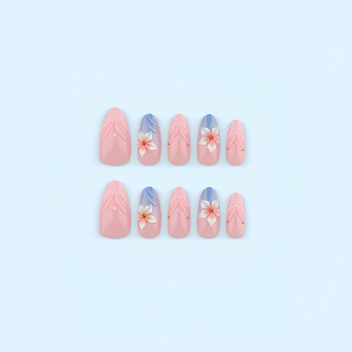Artificial nails with floral designs and elegant color gradient Bowlift