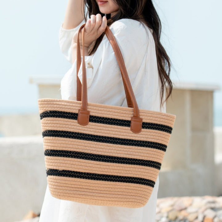 Spacious straw tote bag with leather handles Bowlift