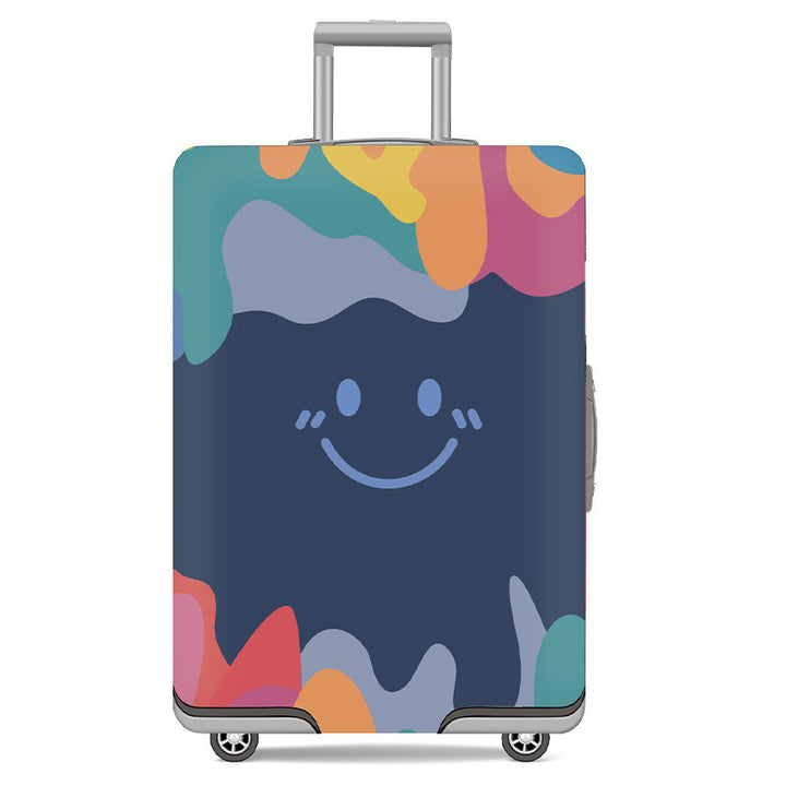 Unisex nan elastic motif suitcase cover made of stretchable polyester with handle and wheel openings Bowlift