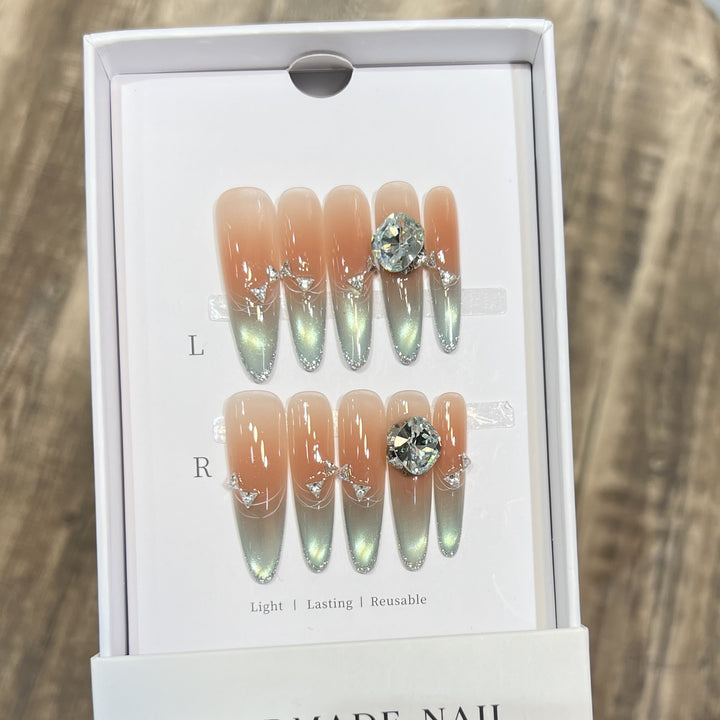 Elegant Stiletto Press-On Nail Art Set with Jewel Accents Bowlift