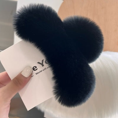 Plush Faux Fur Hair Claw Clip Bowlift