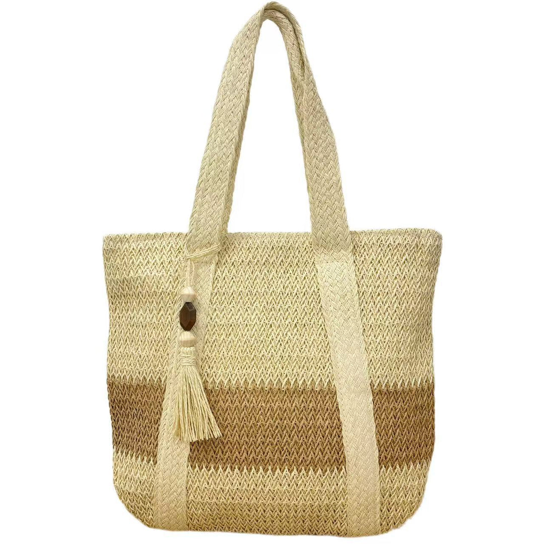 Handbag Made of Natural, Handwoven Straw with Elegant Fringe Bowlift