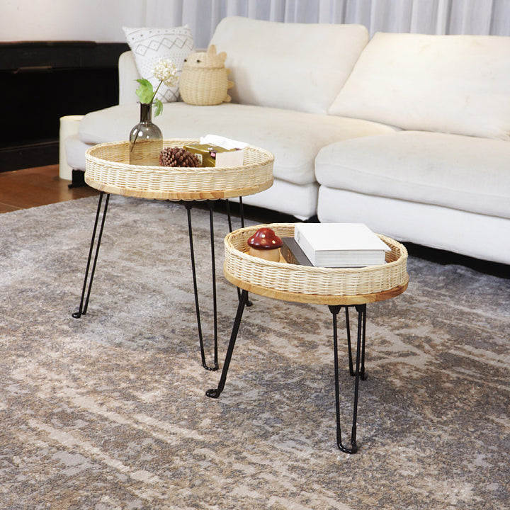 Woven Round Storage Table Bowlift