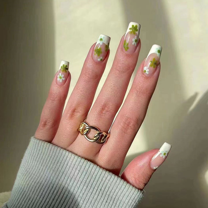 Artful Nail Tips with Floral Pattern Bowlift