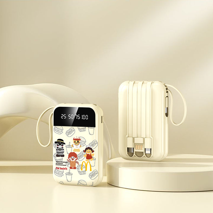 Portable power bank with LED display and integrated cable by Bowlift