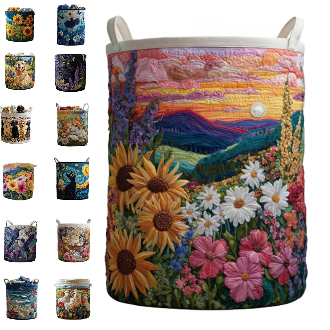 Quilted Decorative Laundry Storage Basket With Rope Handles Collapsible Fabric Organizer