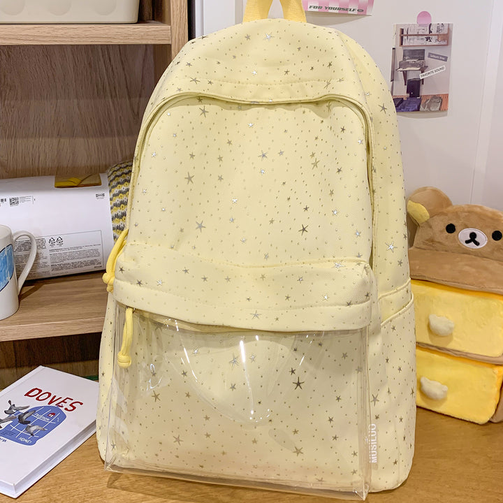 Transparent Pocket Star-Printed Backpack Bowlift