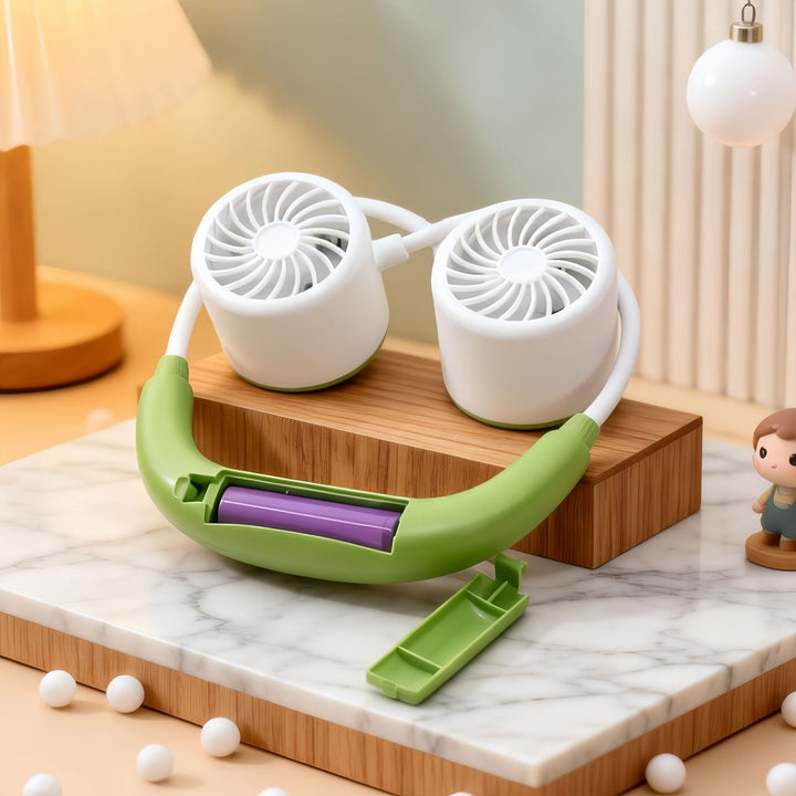 Women's portable neck fan with adjustable holder and quiet operation Bowlift