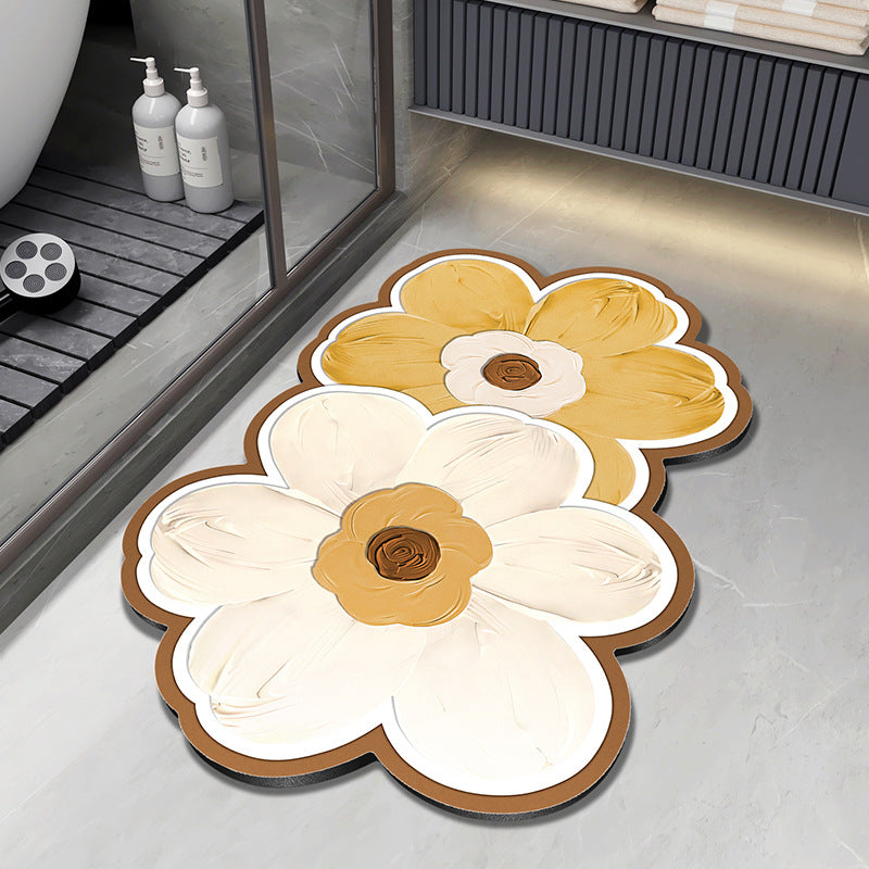 Floral Design Plush Bath Mat Bowlift