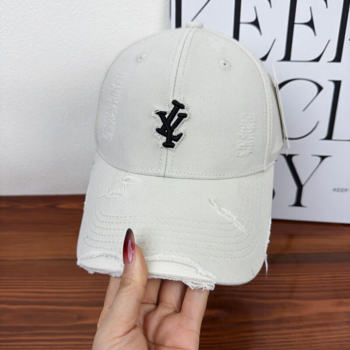 Men's Distressed Denim Adjustable Baseball Cap Bowlift
