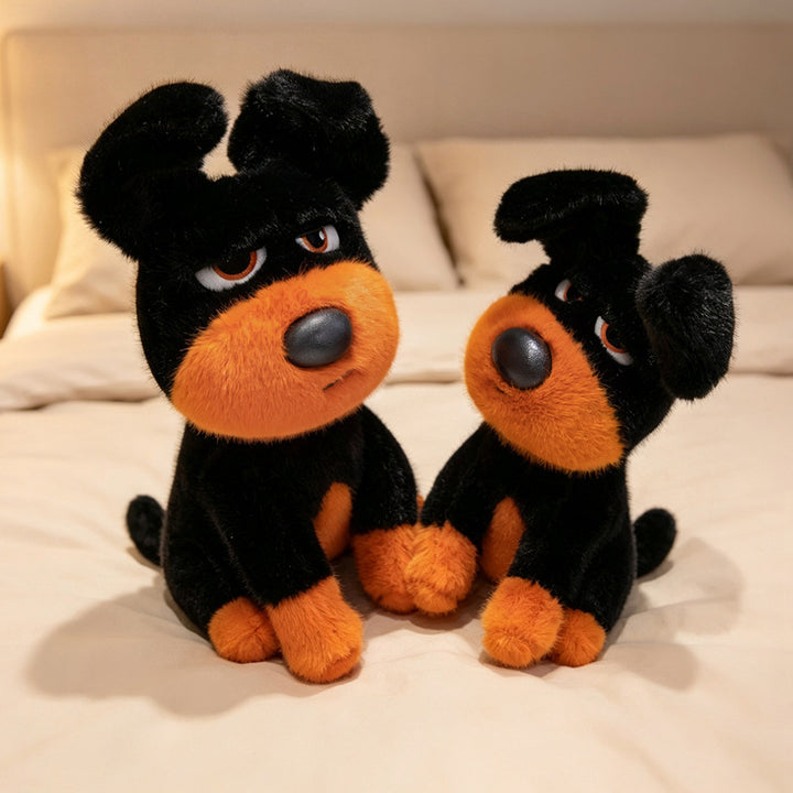 Sitting Character Plush Dog with Contrasting Faux-Fur Muzzle and Half-Lidded Expression Bowlift