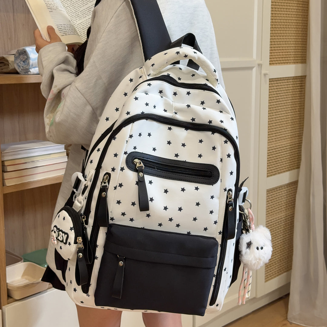 Backpack with Charming Star Applications and Practical Compartments Bowlift