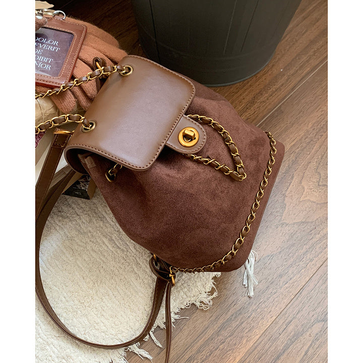Chic Faux Suede Drawstring Backpack Bowlift