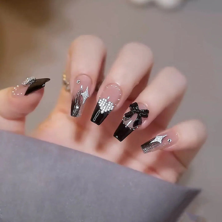Acrylic nail set with glamorous 3D decorations and noble accents Bowlift