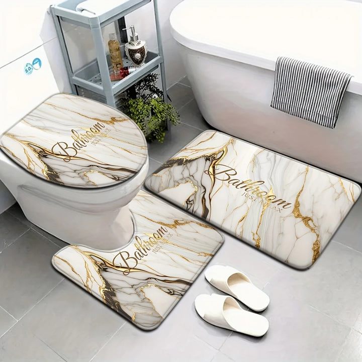 Artistic Marble Print Bath Mat Set Bowlift