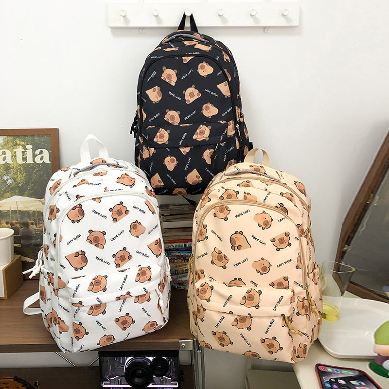 Backpack with Child-Friendly Capybara Design and Practical Compartments Bowlift