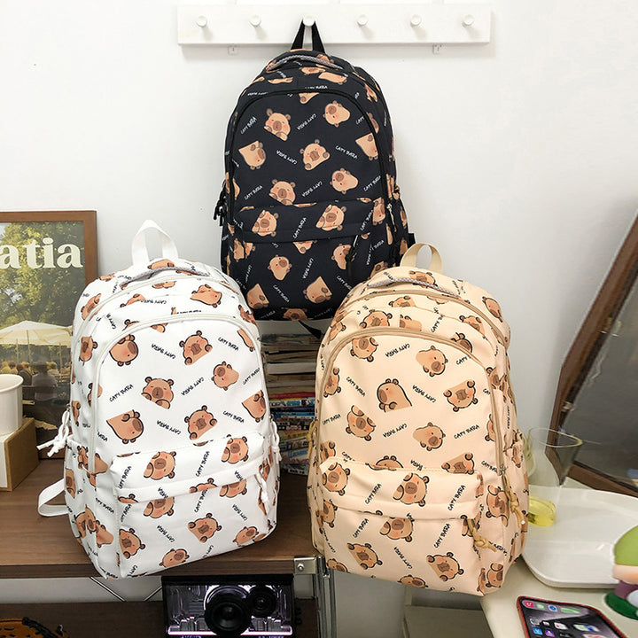 Backpack with Child-Friendly Capybara Design and Practical Compartments Bowlift