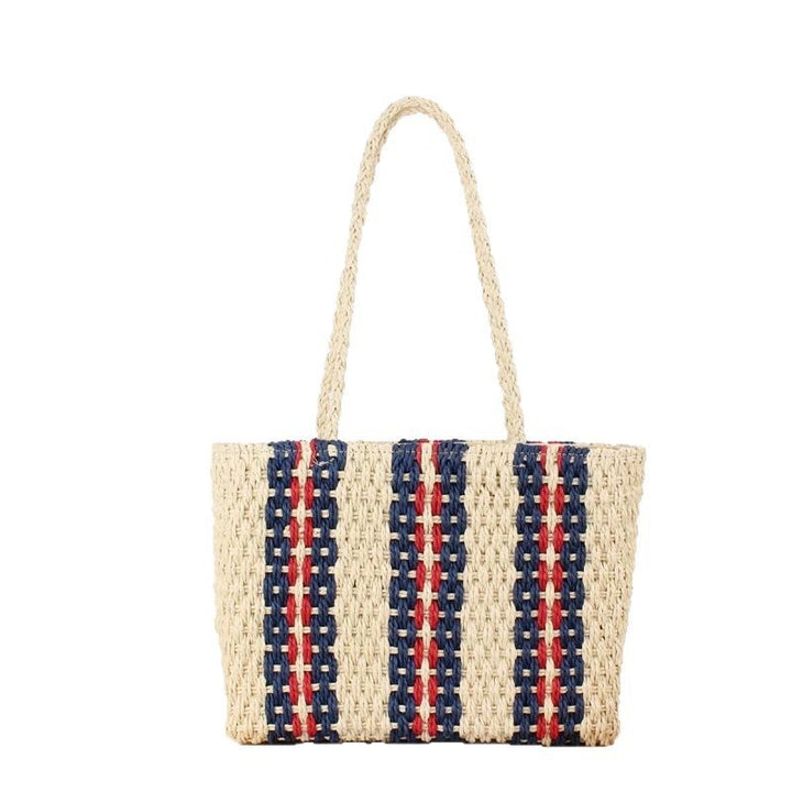 High-quality natural straw tote bag with colorful stripes Bowlift