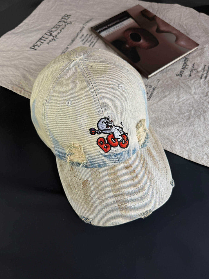 Women's Vintage-Inspired Distressed Embroidered Cap Bowlift