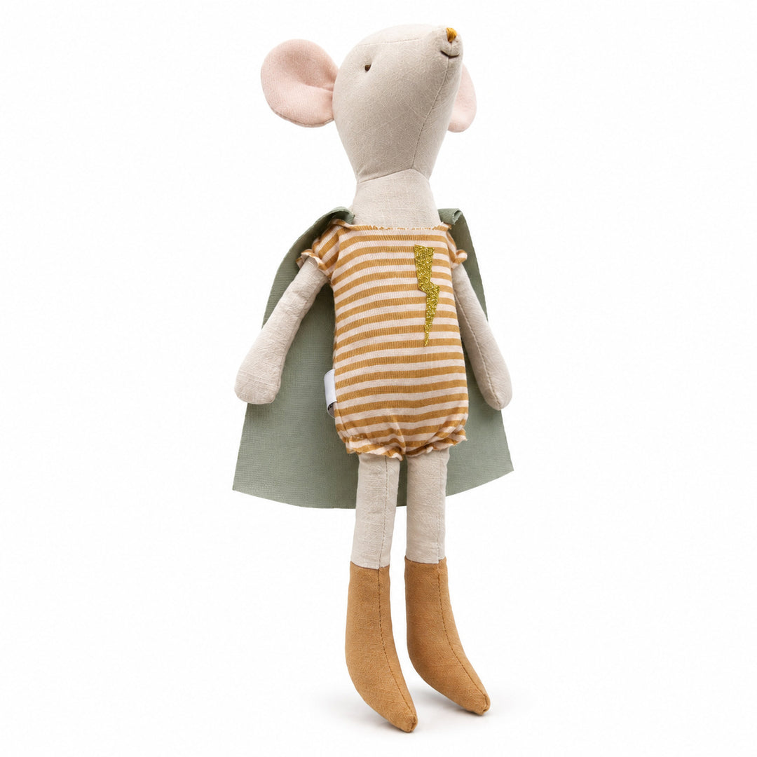 Superhero Linen Mouse Plush Doll with Removable Cape
