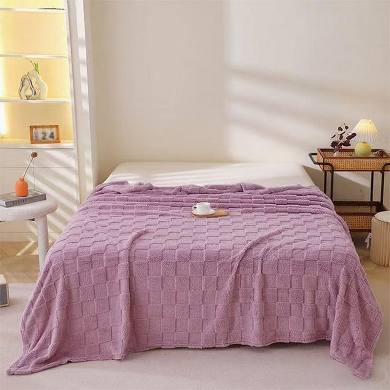 Women Plush Bedspread with Textured Design Bowlift