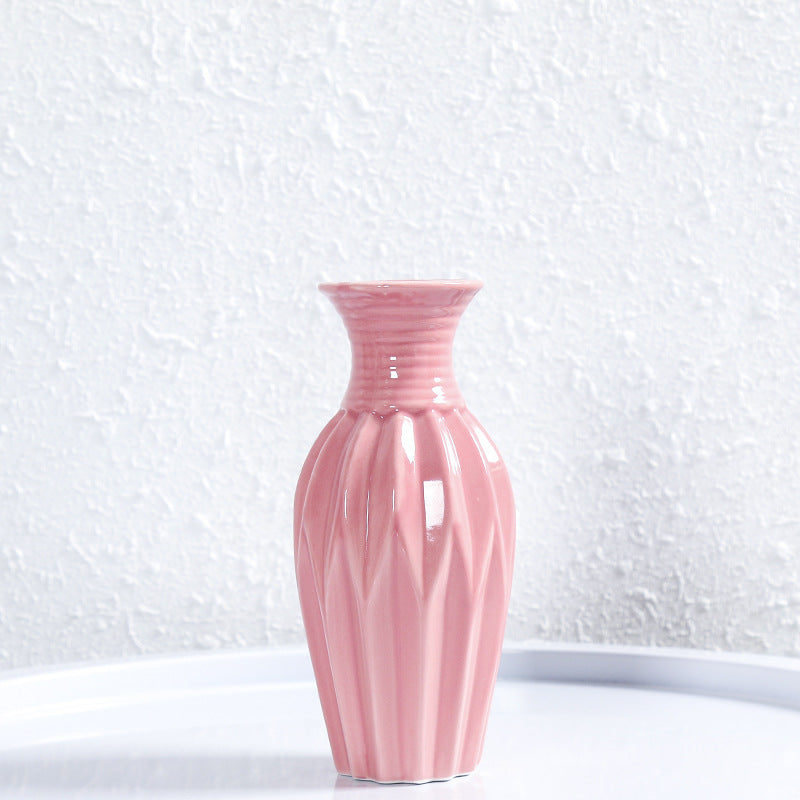 Modern Ribbed Ceramic Flower Vase Bowlift