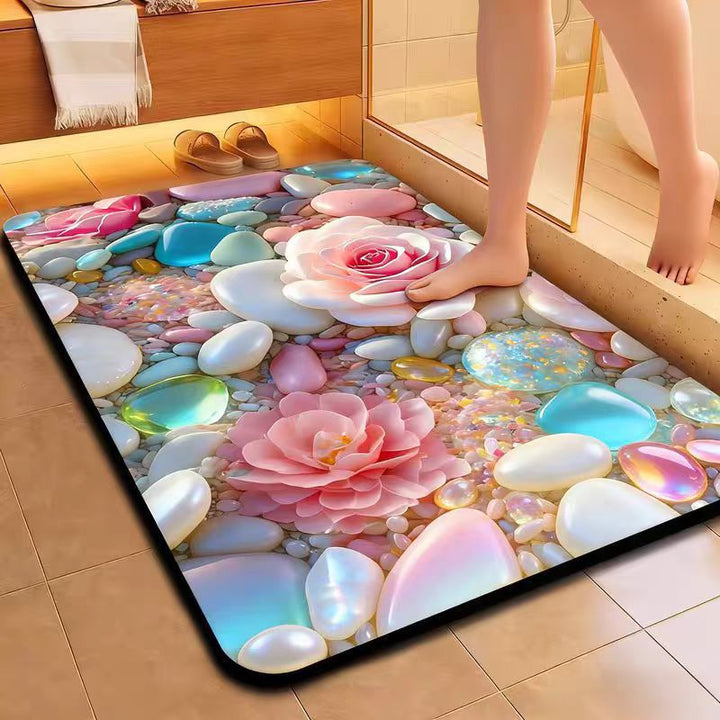 Floral-Themed Microfiber Bath Mat