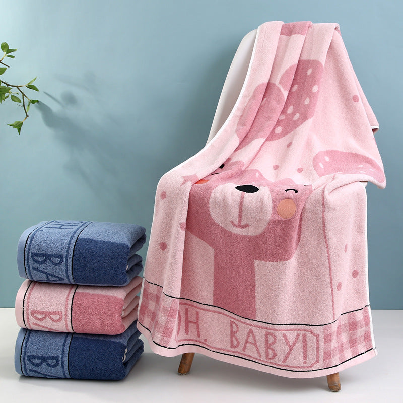 Cozy Terry Bath Blanket with Cute Bear Design Bowlift