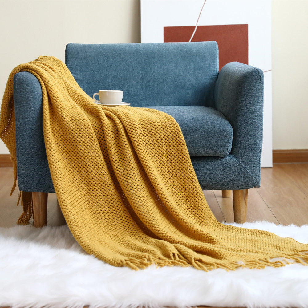 Cozy Waffle Knit Throw Blanket Bowlift
