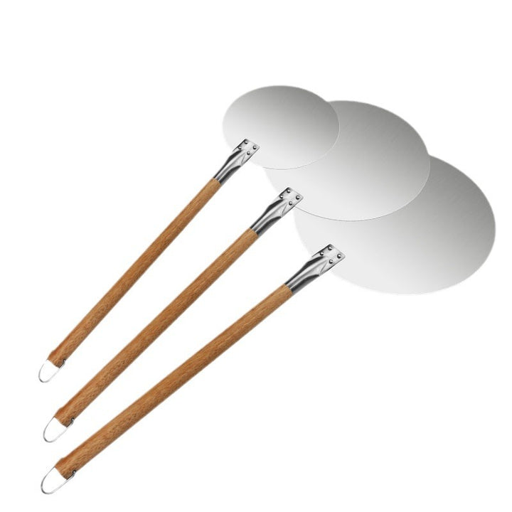 round stainless steel pizza peel set with long hardwood handles Bowlift