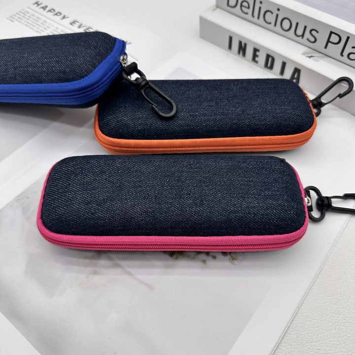 Protective Hard-Shell Denim Zip-Around Eyeglass Case Bowlift