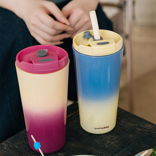 Double-Wall Vacuum Insulated Travel Tumbler With Leakproof Flip Straw Lid And Silicone Stopper