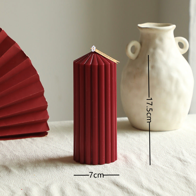 Ribbed Stacked Sphere Decorative Scented Pillar Candle With Long Cotton Wick