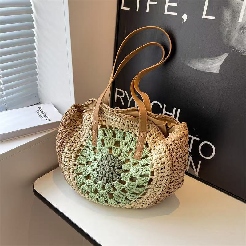 Handmade macrame shopping bag with leather accents Bowlift