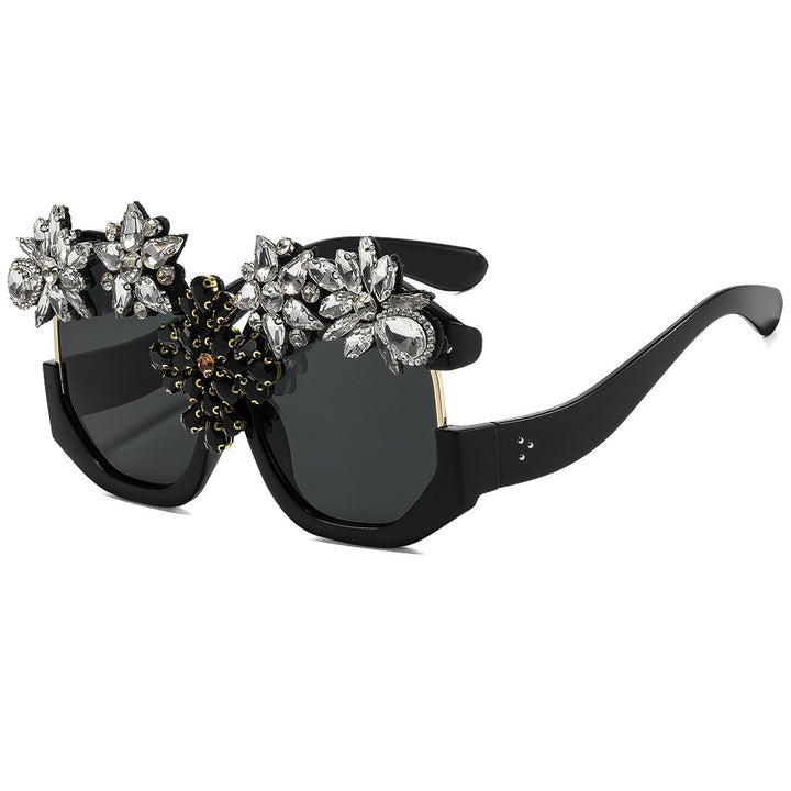 Women Glamorous Sunglasses with Sparkling Crystal Flowers Bowlift