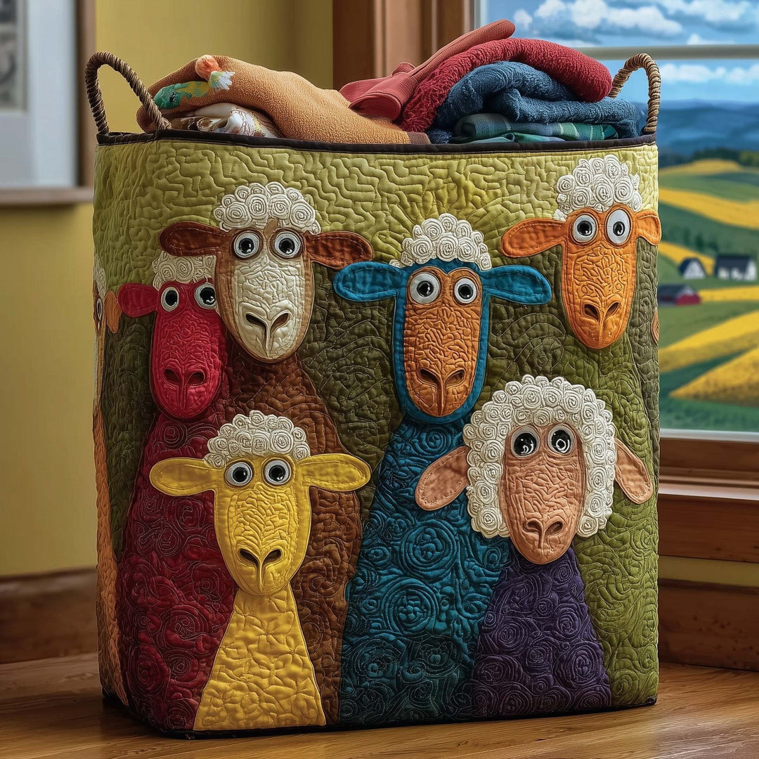 Quilted Decorative Laundry Storage Basket With Rope Handles Collapsible Fabric Organizer