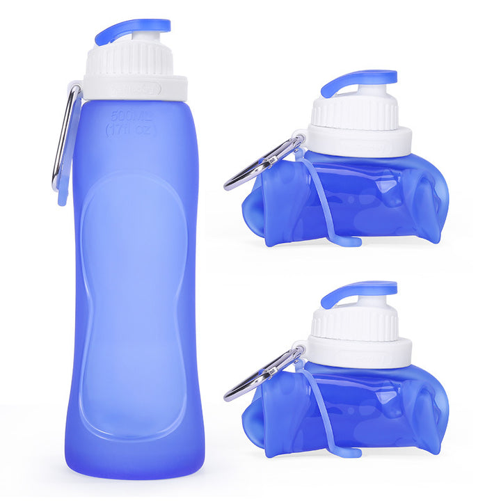 Collapsible silicone water bottle with ergonomic ribbed grip and flip-top spout Bowlift