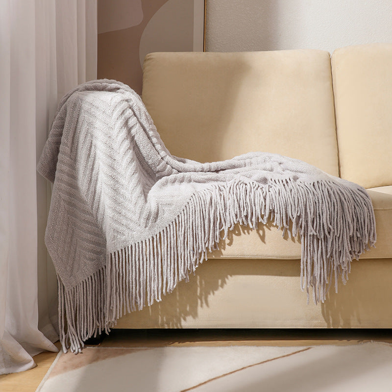 Cozy Knit Fringe Blanket Bowlift