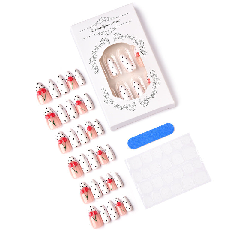 Cherry-Themed Press-On Nail Art Set