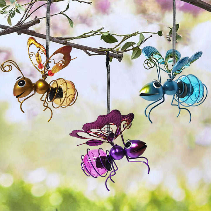 Whimsical Hanging Glass Bee Solar Garden Lantern Ornament Bowlift