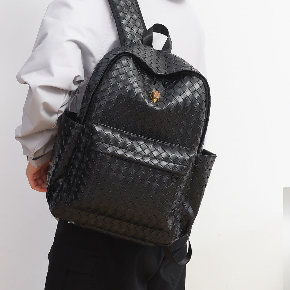 Woven Leather Casual Backpack Bowlift