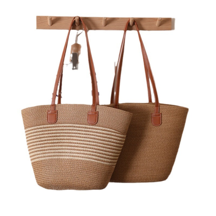 Elegant Bast Shoulder Bag with Striped Design Bowlift