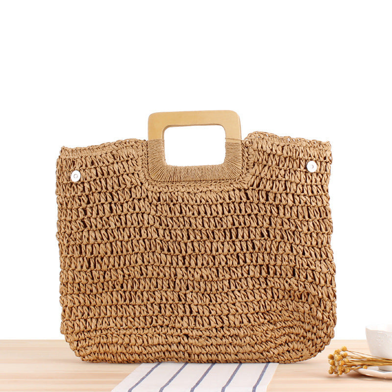 Macrame Tote Bag with Elegant Wooden Handle Bowlift