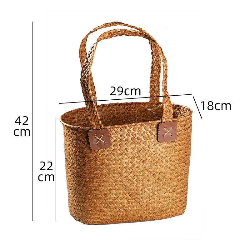 Handwoven Natural Wicker Shopping Basket Bowlift