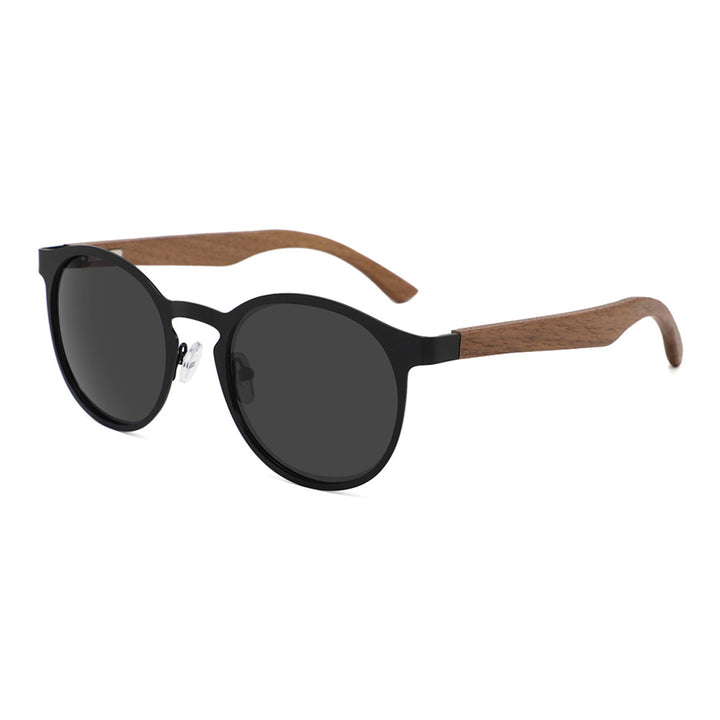 Rimless oversized cat eye polarized sunglasses with wood-effect temples Bowlift
