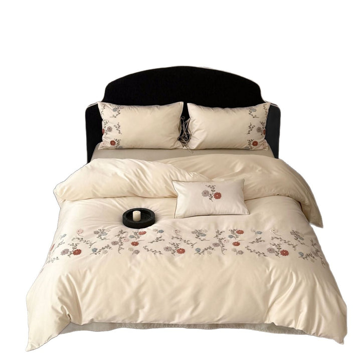 Luxurious satin bedding set with floral embroidery and pillowcases Bowlift
