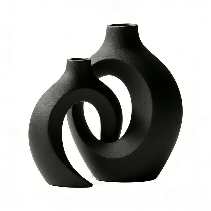 Sculptural Ceramic Interlocking Loop Vase Set Minimalist Tabletop Decor