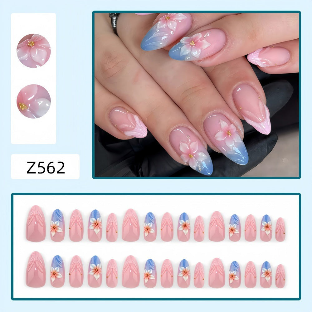 Artificial nails with floral designs and elegant color gradient Bowlift