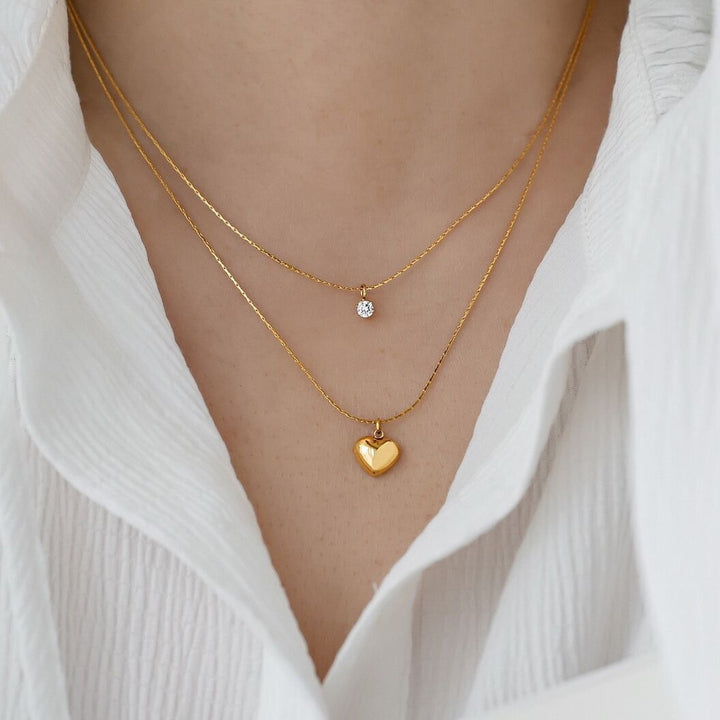 Heart Charm Layered Necklace Bowlift